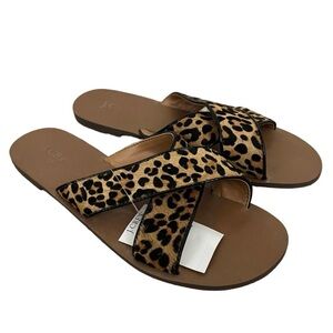 J. Crew Leopard-Print Cross-Strap Slide Sandals - Tan & Black